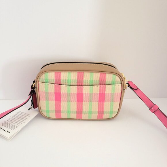 Coach CBM37 Mini Jamie Signature Plaid Camera Bag Crossbody Handbag Pink Multi - Picture 4 of 7